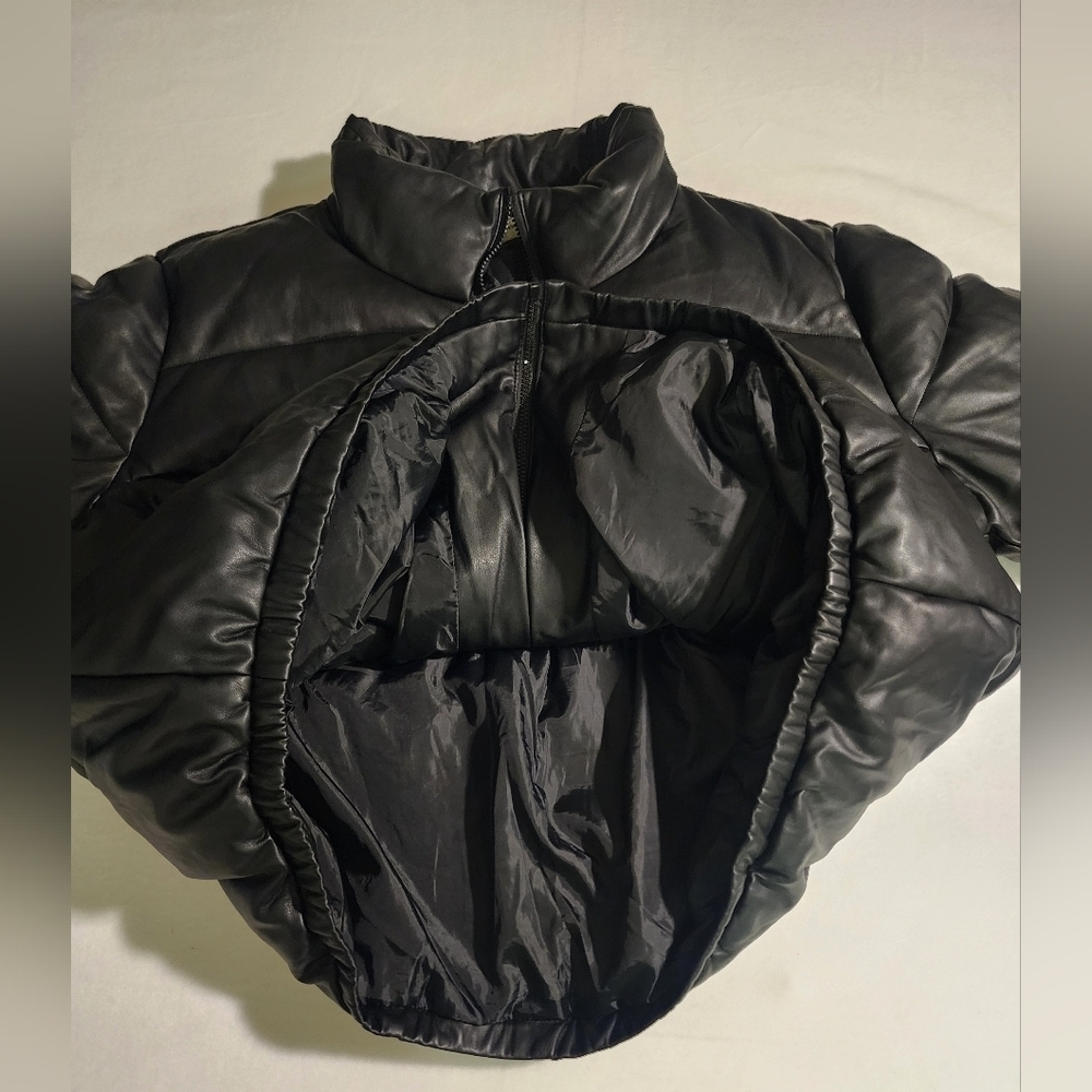Women's Faux Leather Puffer Jacket Black Puffy Coat - S.E.B. By SEBBY Size 3X - Picture 10 of 16